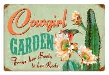 Retro Cowgirl Garden Tin Sign