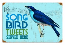 Retro Bird Tweets Metal Sign