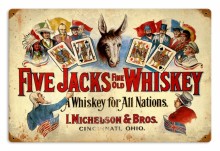 Retro Five Jacks Whiskey Tin Sign