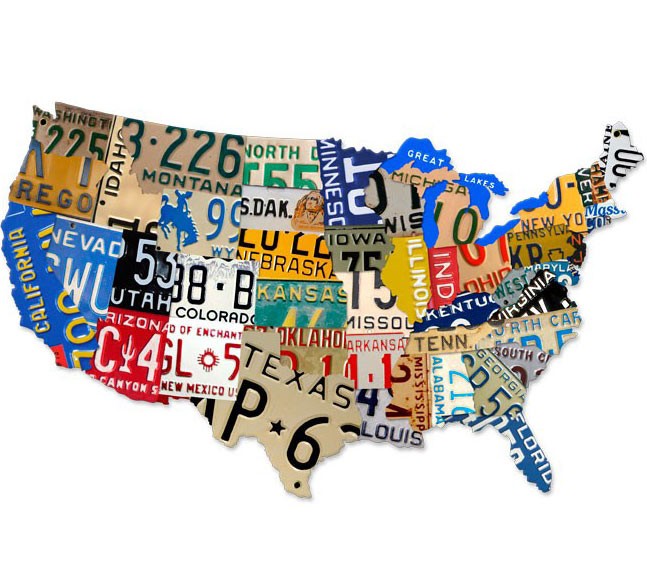 usa map licence plates sign