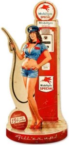 Vintage Gas Pump Girl Custom Shape - Pin-Up Girl Metal Sign 13 x 26 Inches