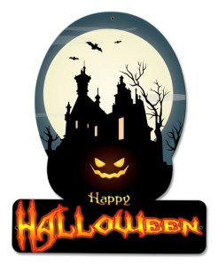 Happy Halloween Haunted House Metal Sign